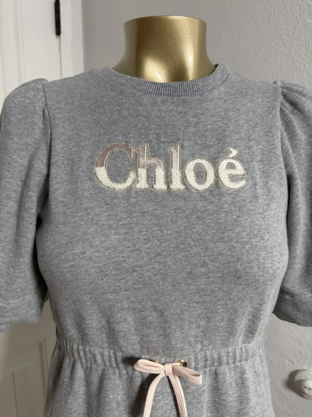Chloé Gray Dress with Metallic Logo